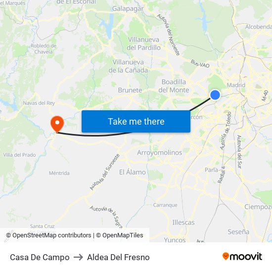 Casa De Campo to Aldea Del Fresno map