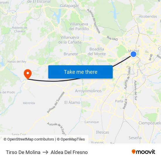 Tirso De Molina to Aldea Del Fresno map
