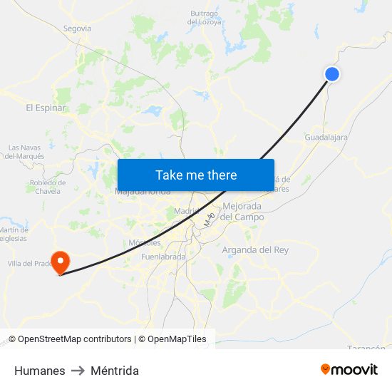 Humanes to Méntrida map