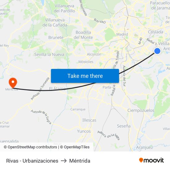 Rivas - Urbanizaciones to Méntrida map