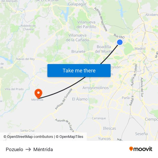 Pozuelo to Méntrida map