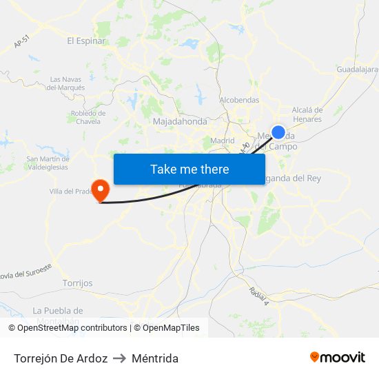 Torrejón De Ardoz to Méntrida map