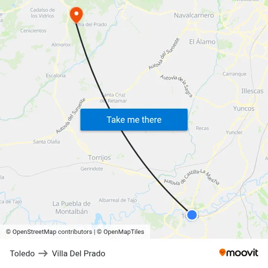 Toledo to Villa Del Prado map