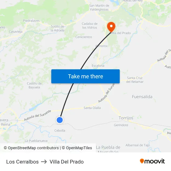 Los Cerralbos to Villa Del Prado map