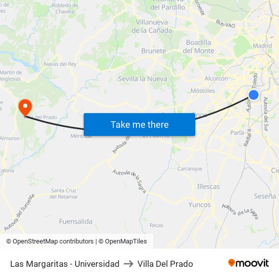 Las Margaritas - Universidad to Villa Del Prado map