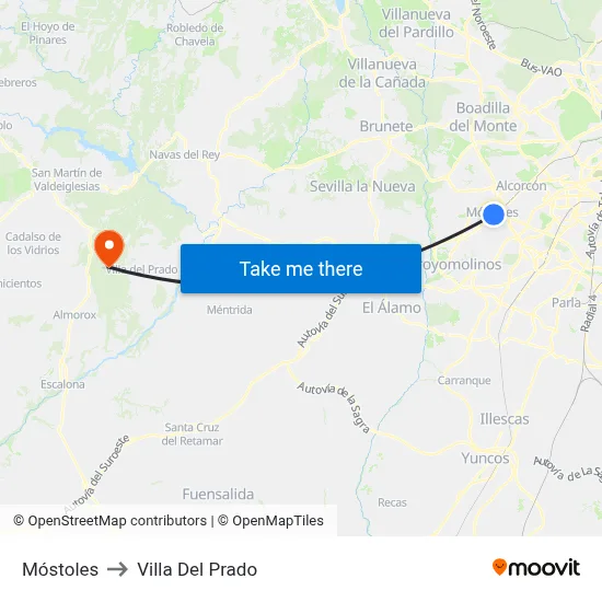 Móstoles to Villa Del Prado map
