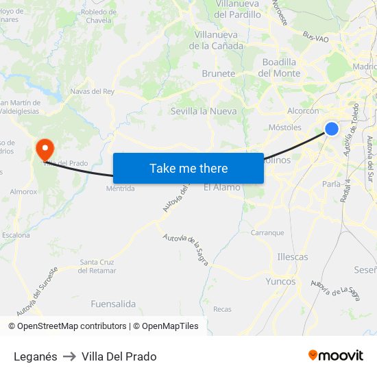 Leganés to Villa Del Prado map