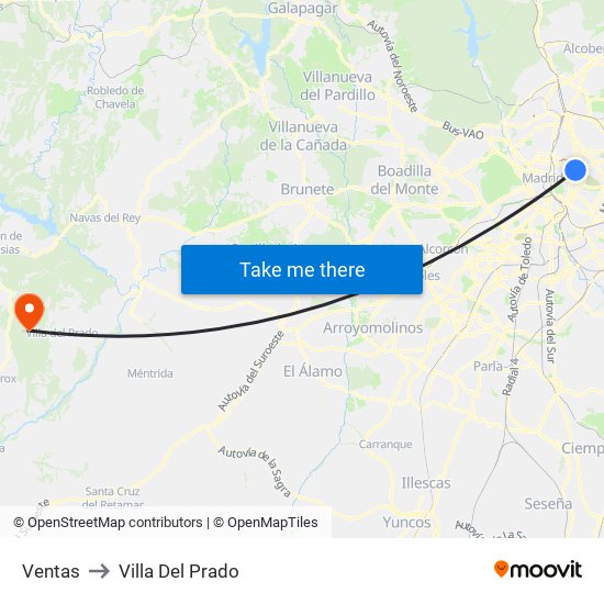 Ventas to Villa Del Prado map