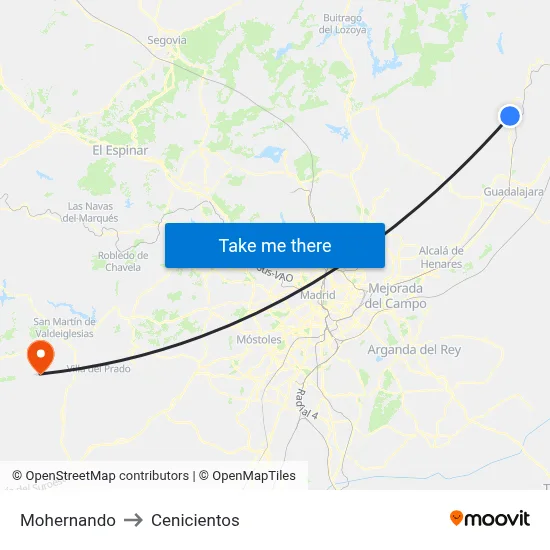 Mohernando to Cenicientos map