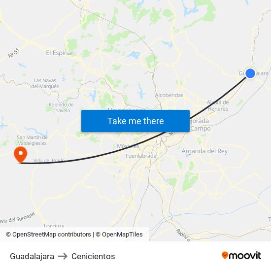 Guadalajara to Cenicientos map