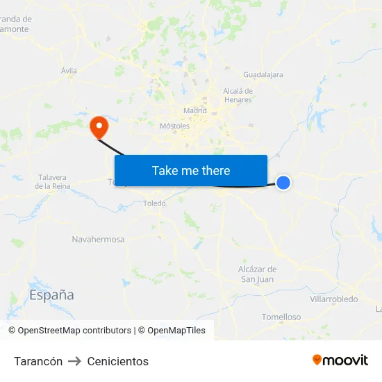 Tarancón to Cenicientos map