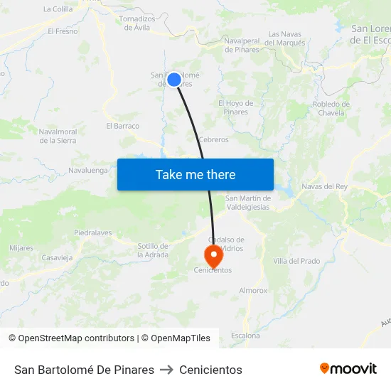 San Bartolomé De Pinares to Cenicientos map