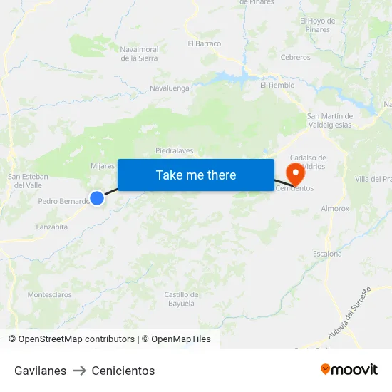 Gavilanes to Cenicientos map