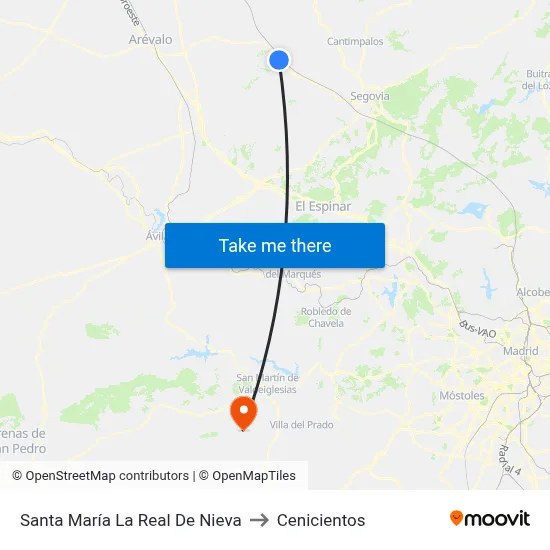 Santa María La Real De Nieva to Cenicientos map