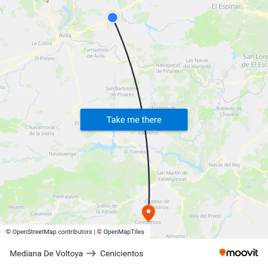 Mediana De Voltoya to Cenicientos map