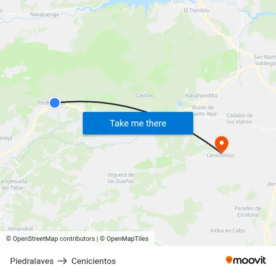 Piedralaves to Cenicientos map