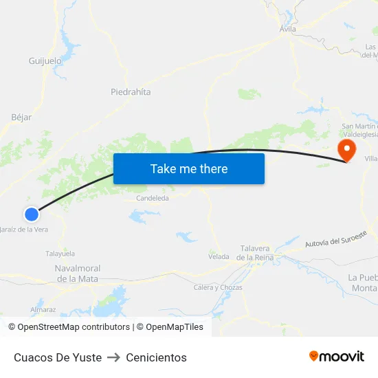 Cuacos De Yuste to Cenicientos map