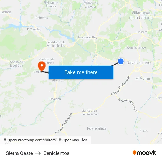 Sierra Oeste to Cenicientos map