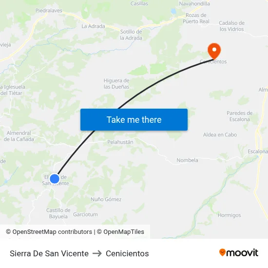 Sierra De San Vicente to Cenicientos map