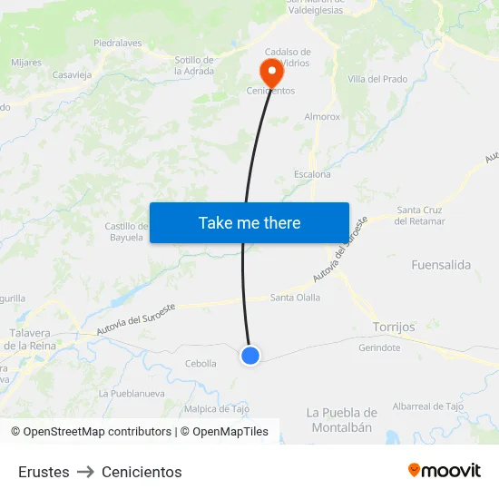 Erustes to Cenicientos map