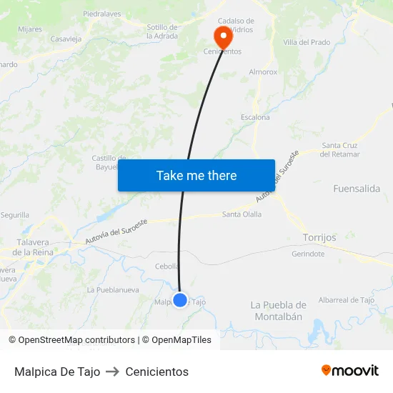Malpica De Tajo to Cenicientos map