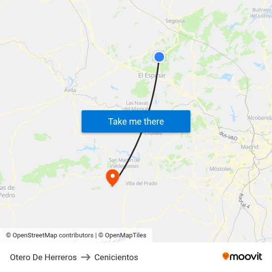 Otero De Herreros to Cenicientos map