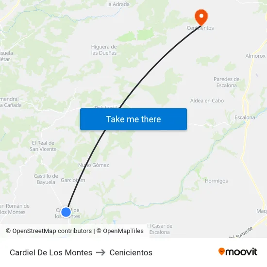 Cardiel De Los Montes to Cenicientos map