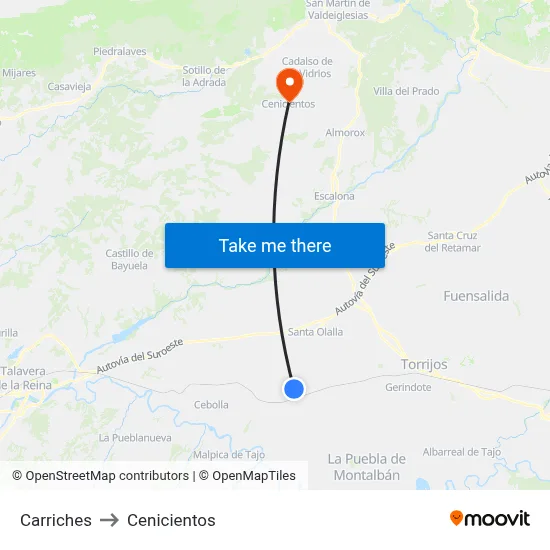 Carriches to Cenicientos map