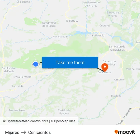 Mijares to Cenicientos map
