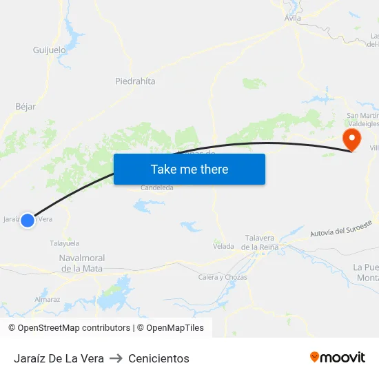 Jaraíz De La Vera to Cenicientos map