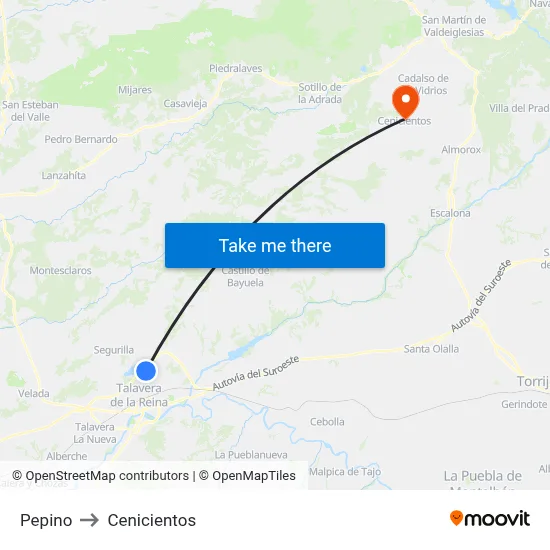 Pepino to Cenicientos map