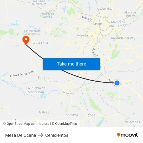 Mesa De Ocaña to Cenicientos map