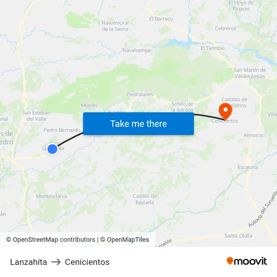 Lanzahíta to Cenicientos map