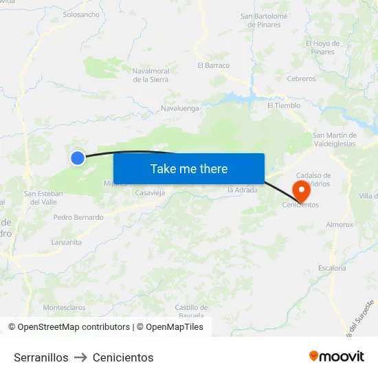 Serranillos to Cenicientos map