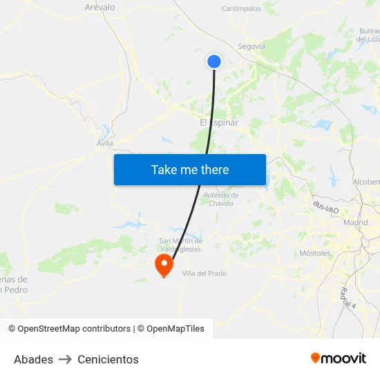 Abades to Cenicientos map