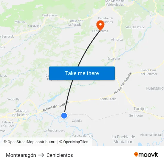 Montearagón to Cenicientos map