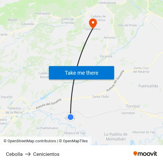 Cebolla to Cenicientos map