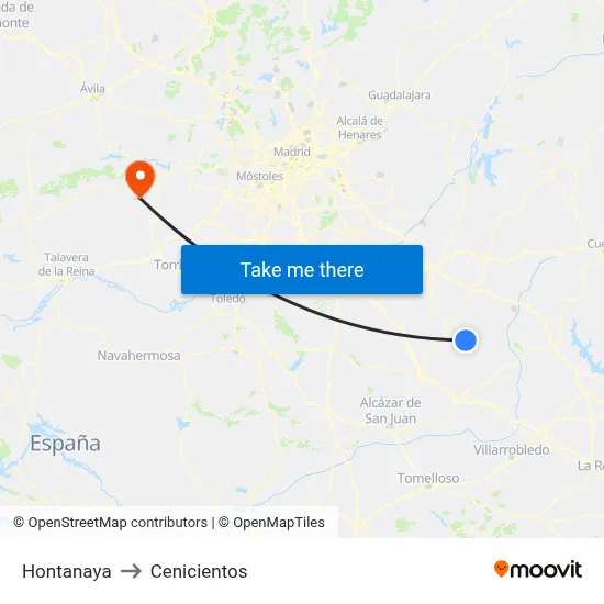 Hontanaya to Cenicientos map