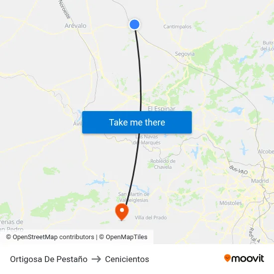 Ortigosa De Pestaño to Cenicientos map