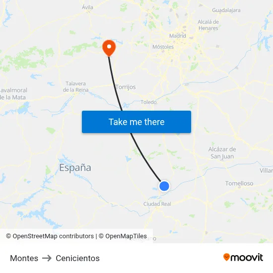 Montes to Cenicientos map
