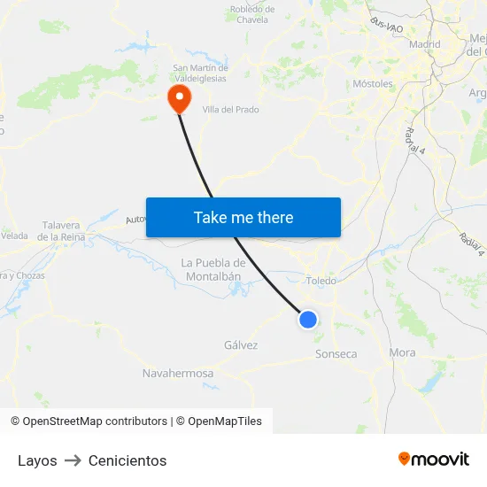 Layos to Cenicientos map
