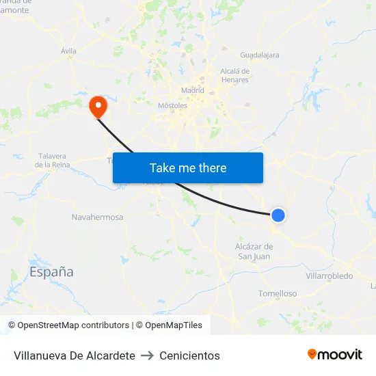 Villanueva De Alcardete to Cenicientos map