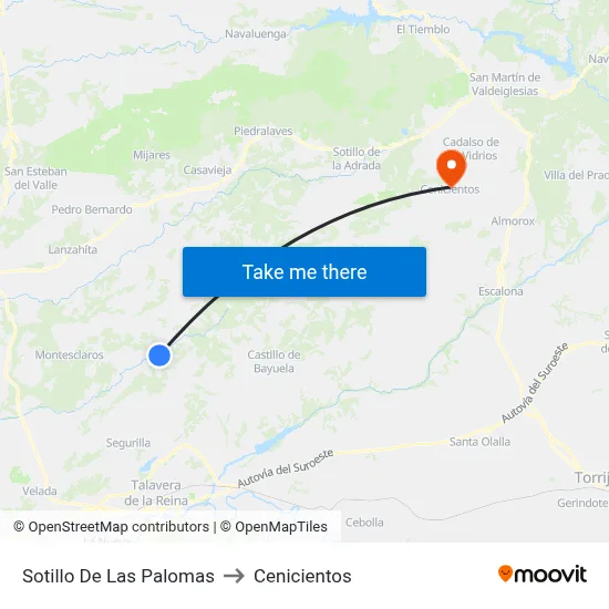 Sotillo De Las Palomas to Cenicientos map