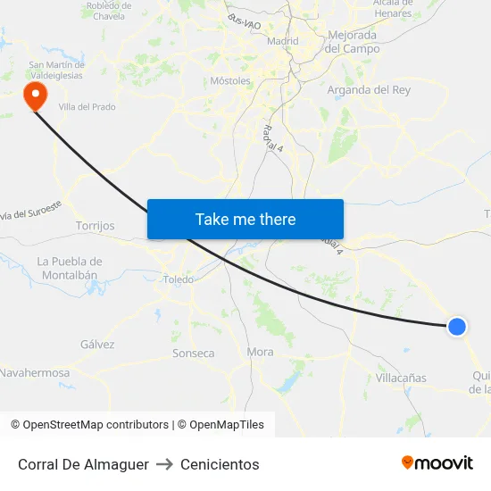 Corral De Almaguer to Cenicientos map