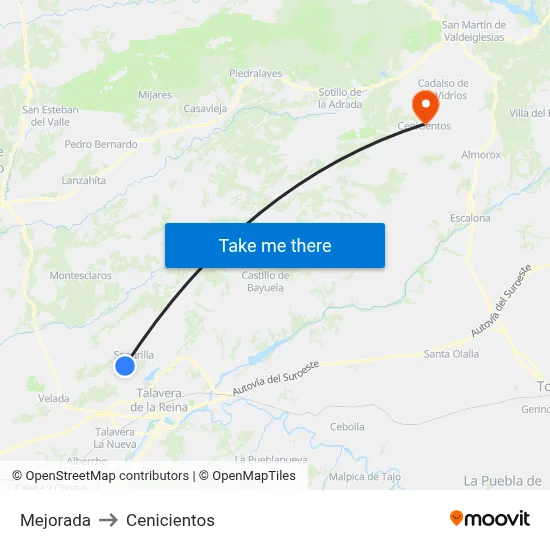 Mejorada to Cenicientos map
