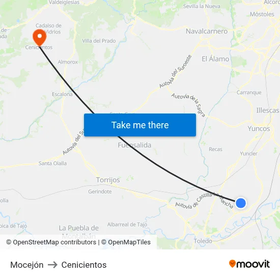 Mocejón to Cenicientos map
