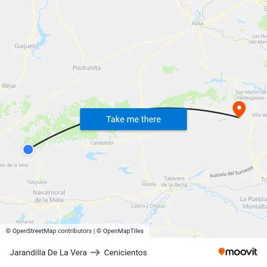 Jarandilla De La Vera to Cenicientos map