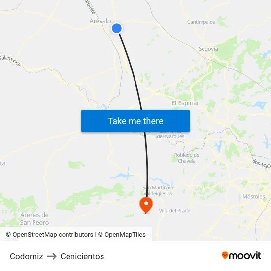 Codorniz to Cenicientos map