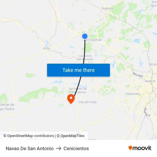 Navas De San Antonio to Cenicientos map