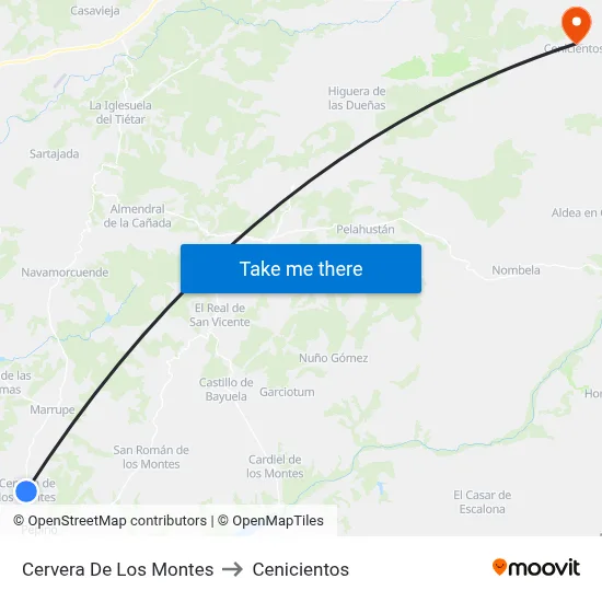 Cervera De Los Montes to Cenicientos map